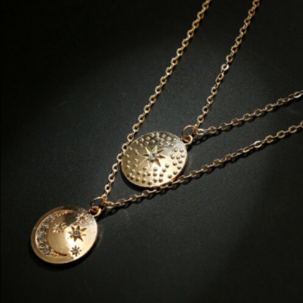 Sale! Moon and stars rhinestone layered necklace - Picture 4 of 6